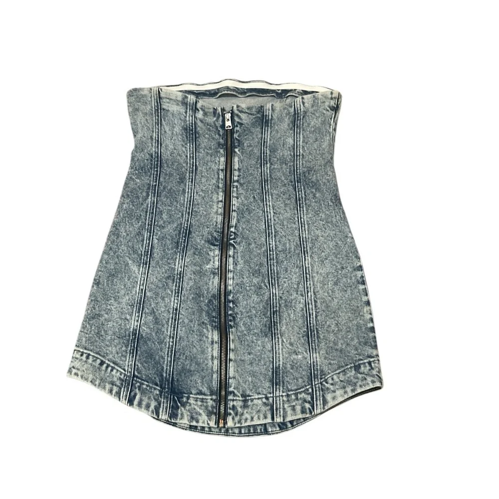 ALL SAINTS Denim Strapless Charli Corset Mini Dress in Mid Indigo Blue - Picture 9 of 11